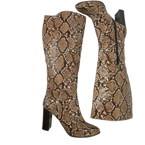 Target Shoes - EUC knee high faux snakeskin print heeled boots, 8.5